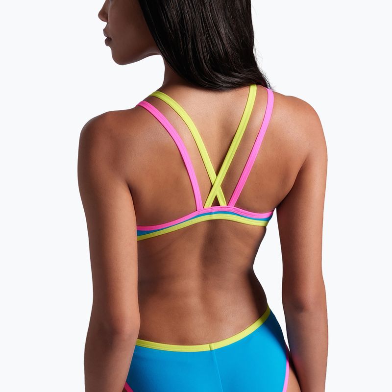 Moteriškas vientisas maudymosi kostiumėlis arena One Double Cross Back One Piece turquoise/fluo pink/soft green 10