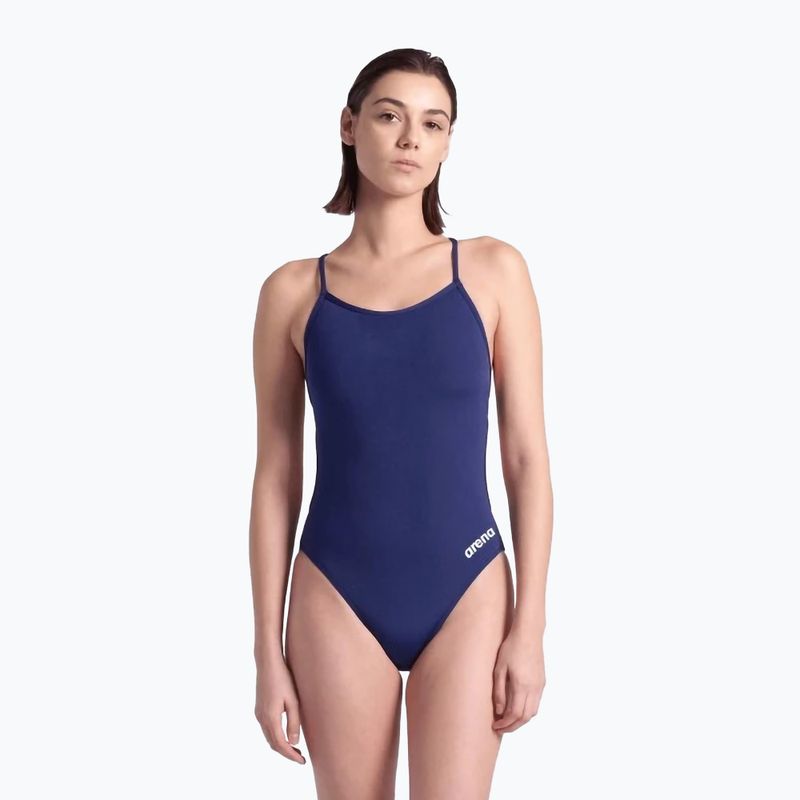 Vientisas moteriškas plaukimo kostiumas arena Lace Back Solid navy/white 5
