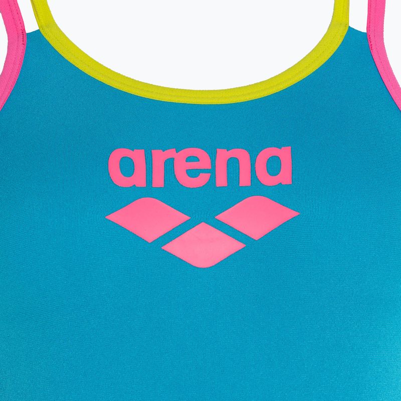 Moteriškas vientisas maudymosi kostiumėlis arena One Double Cross Back One Piece turquoise/fluo pink/soft green 3