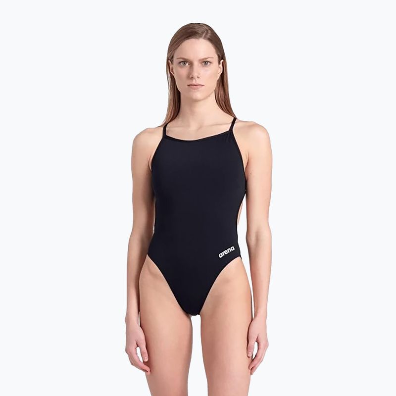 Vientisas moteriškas plaukimo kostiumas arena Lace Back Solid black/white 5