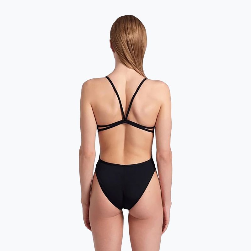 Vientisas moteriškas plaukimo kostiumas arena Lace Back Solid black/white 7
