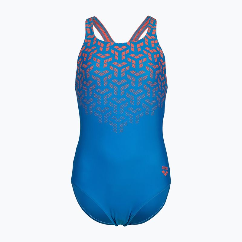 Vaikiškas vientisas maudymosi kostiumėlis arena Kikko V Swim Pro Back blue china/calypso coral