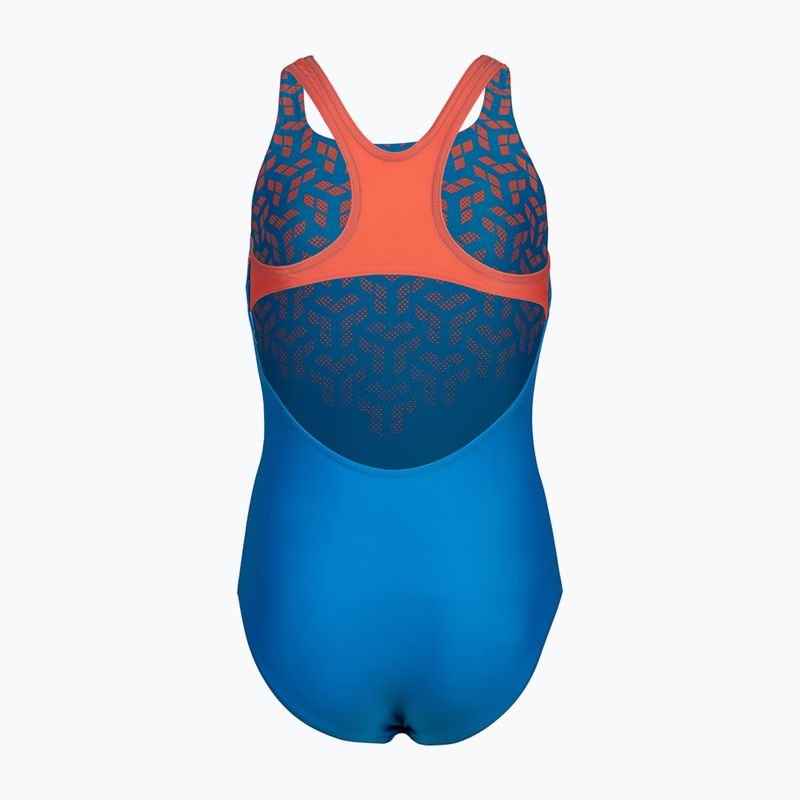 Vaikiškas vientisas maudymosi kostiumėlis arena Kikko V Swim Pro Back blue china/calypso coral 3