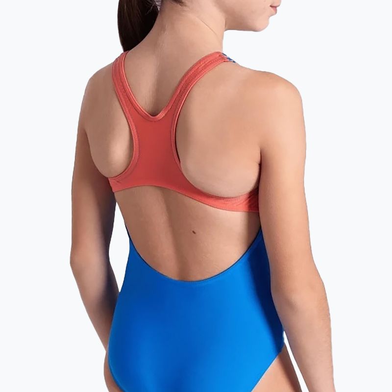 Vaikiškas vientisas maudymosi kostiumėlis arena Kikko V Swim Pro Back blue china/calypso coral 9