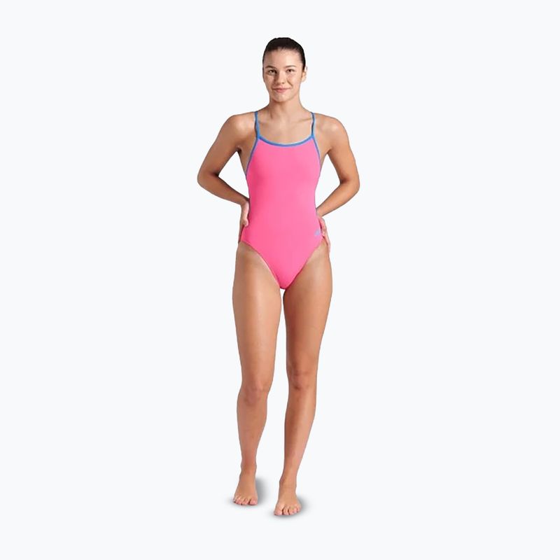 Vientisas moteriškas plaukimo kostiumas arena Lace Back Solid shocking pink/blue river 2