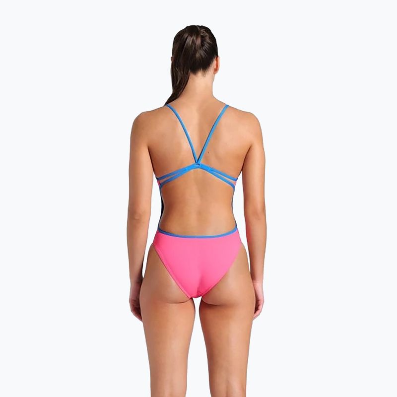 Vientisas moteriškas plaukimo kostiumas arena Lace Back Solid shocking pink/blue river 3