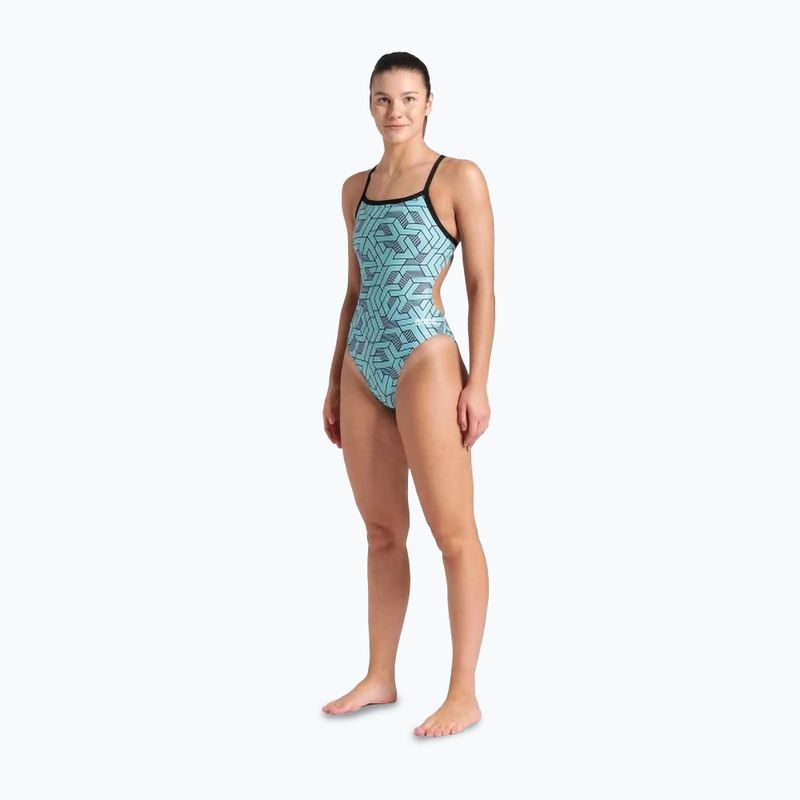 Moteriškas vientisas plaukimo kostiumas arena Escape Challenge Back black/water blue multi 2