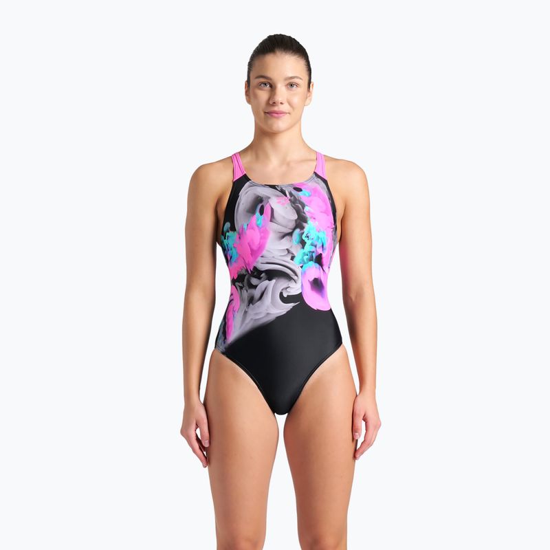 Moteriškas vientisas plaukimo kostiumas arena Imaginary Swim Pro Back black/shocking pink/multi 5