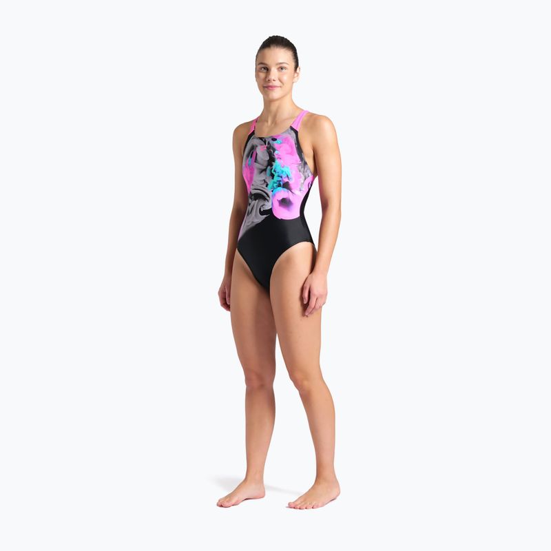 Moteriškas vientisas plaukimo kostiumas arena Imaginary Swim Pro Back black/shocking pink/multi 6