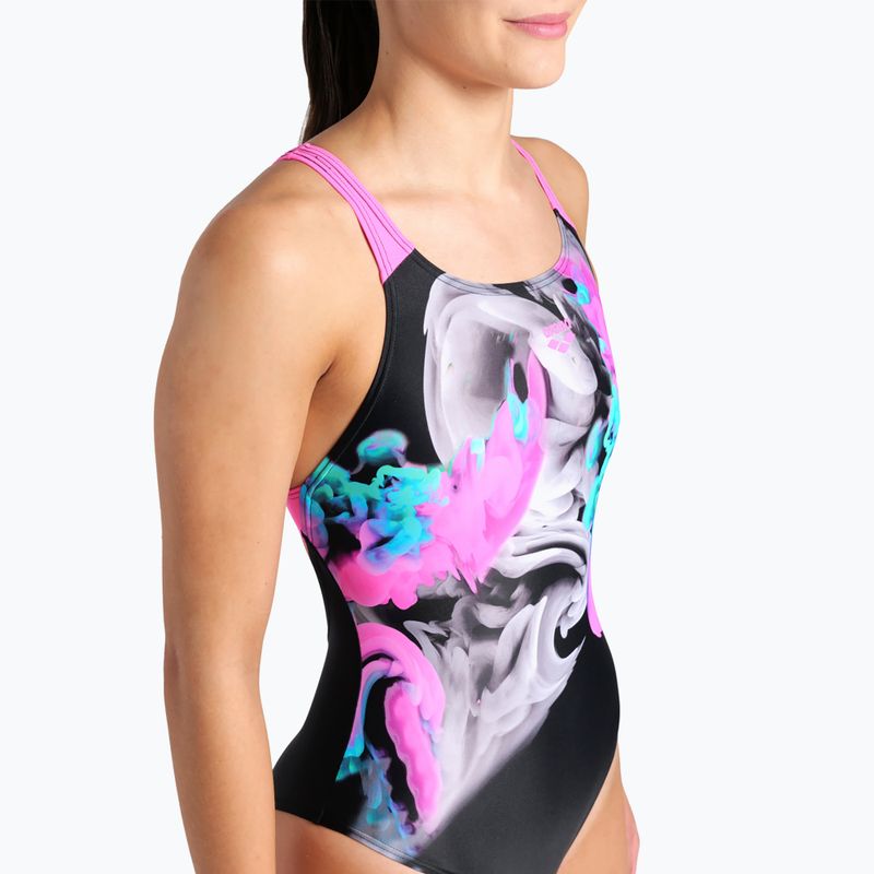 Moteriškas vientisas plaukimo kostiumas arena Imaginary Swim Pro Back black/shocking pink/multi 8