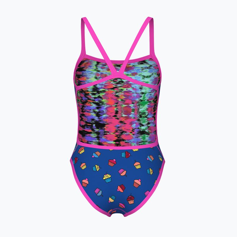 Moteriškas vientisas plaukimo kostiumas arena Reversible Swimsuit Challenge Back royal multi/shocking pink 3