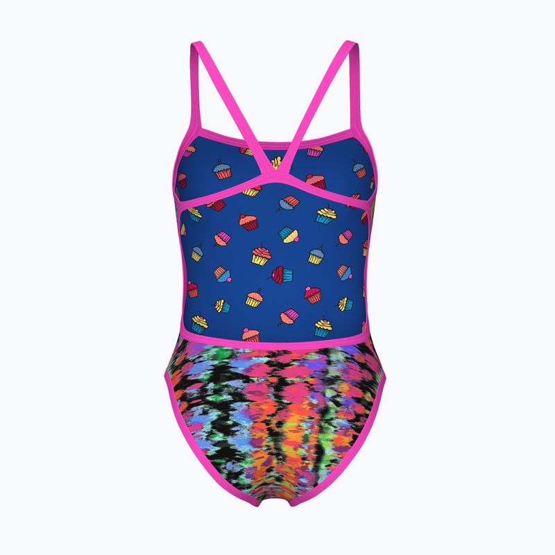 Moteriškas vientisas plaukimo kostiumas arena Reversible Swimsuit Challenge Back royal multi/shocking pink 4