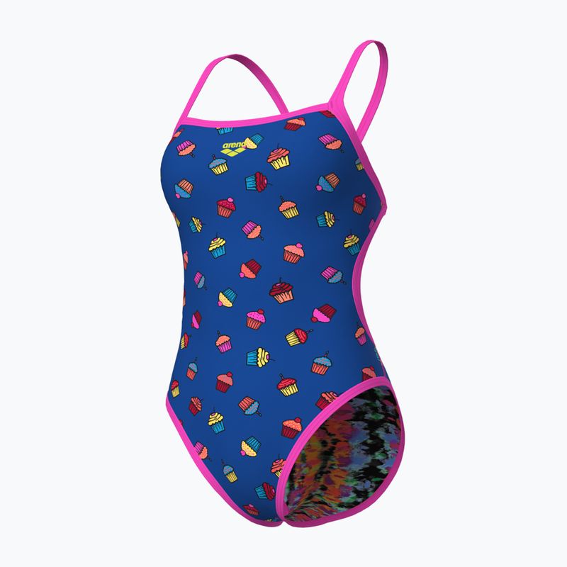Moteriškas vientisas plaukimo kostiumas arena Reversible Swimsuit Challenge Back royal multi/shocking pink 5