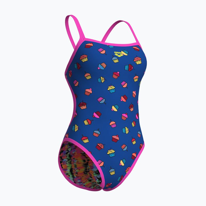 Moteriškas vientisas plaukimo kostiumas arena Reversible Swimsuit Challenge Back royal multi/shocking pink 6