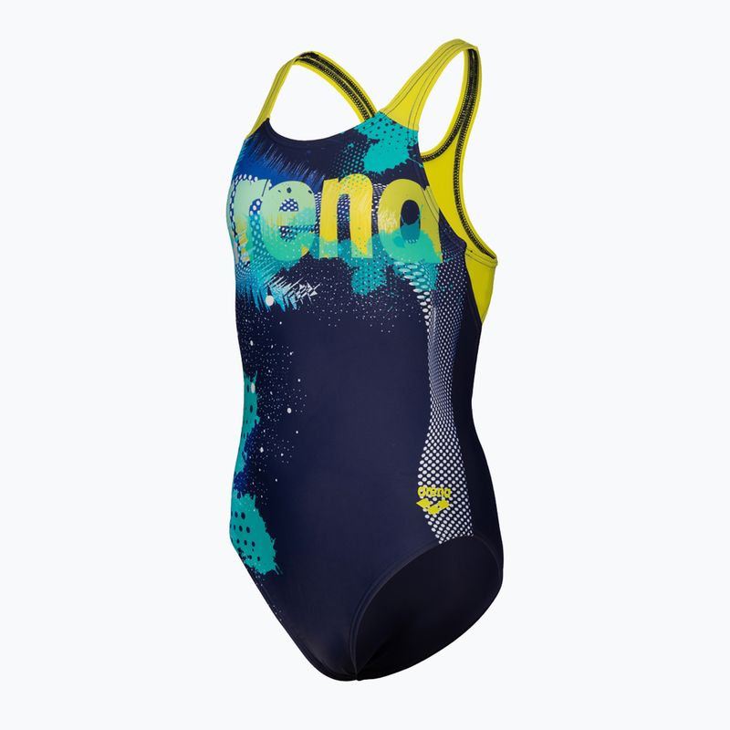 Vaikiškas vientisas plaukimo kostiumas arena Light Tricks Swim Pro Back navy/soft green/multi 3