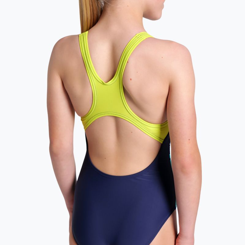 Vaikiškas vientisas plaukimo kostiumas arena Light Tricks Swim Pro Back navy/soft green/multi 9