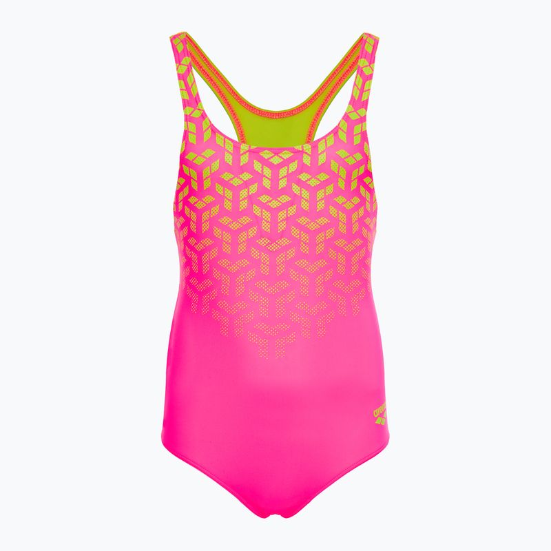 Vaikiškas vientisas plaukimo kostiumas arena Kikko V Swim Pro Back shocking pink / soft green