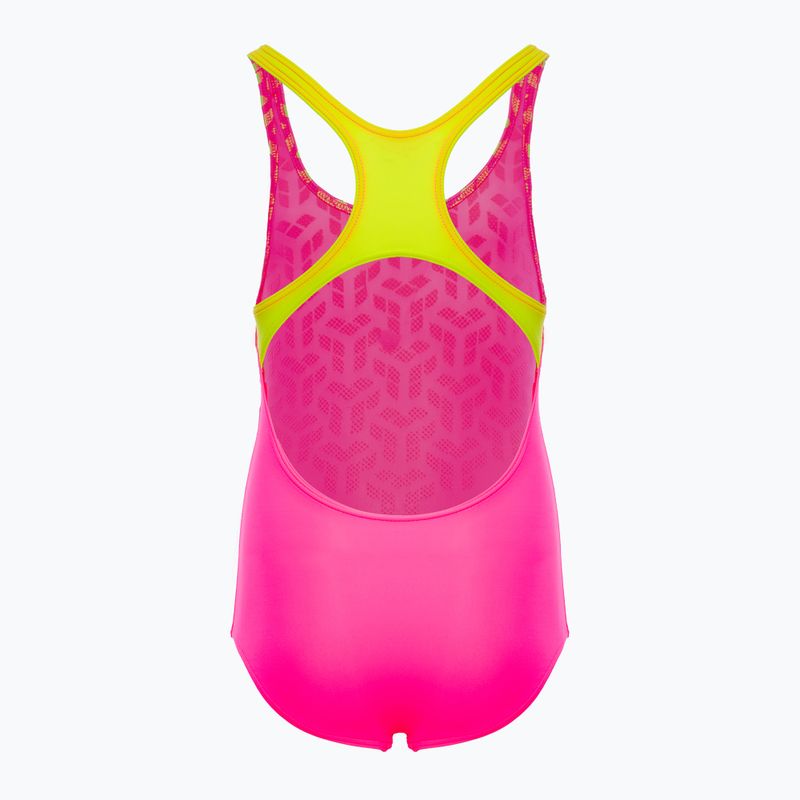 Vaikiškas vientisas plaukimo kostiumas arena Kikko V Swim Pro Back shocking pink / soft green 2