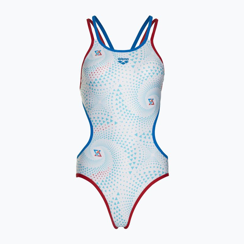Moteriškas vientisas maudymosi kostiumėlis arena One Fireflow Double Cross red/blue river/white multi