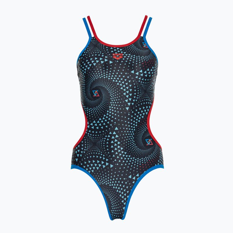 Moteriškas vientisas maudymosi kostiumėlis arena  One Fireflow Double Cross blue river/red/black multi