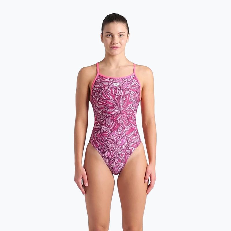 Moteriškas vientisas plaukimo kostiumas arena Pink Dahlia Lace Back shocking pink/multi