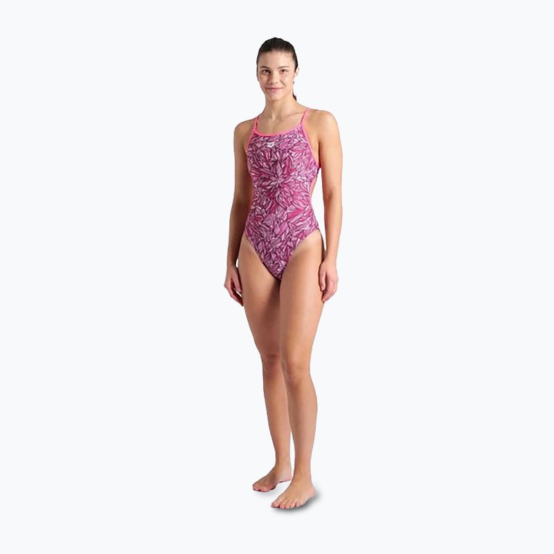 Moteriškas vientisas plaukimo kostiumas arena Pink Dahlia Lace Back shocking pink/multi 2