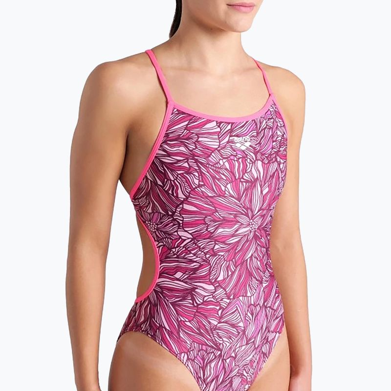 Moteriškas vientisas plaukimo kostiumas arena Pink Dahlia Lace Back shocking pink/multi 5