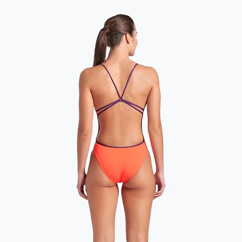 Vientisas moteriškas plaukimo kostiumas arena Lace Back Solid bright coral/plum 3
