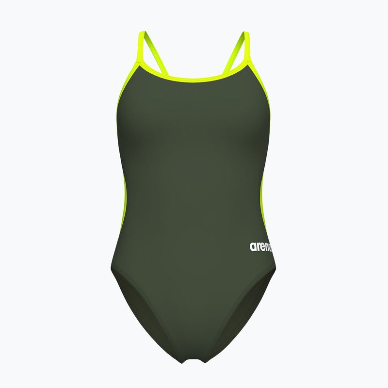 Vientisas moteriškas plaukimo kostiumas arena Lace Back Solid dark sage/artic lime