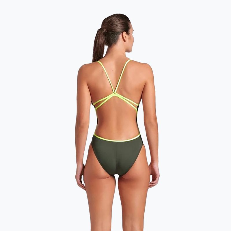 Vientisas moteriškas plaukimo kostiumas arena Lace Back Solid dark sage/artic lime 7