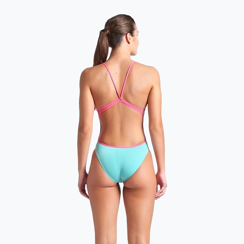 Vientisas moteriškas plaukimo kostiumas arena Lace Back Solid water/shocking pink 3