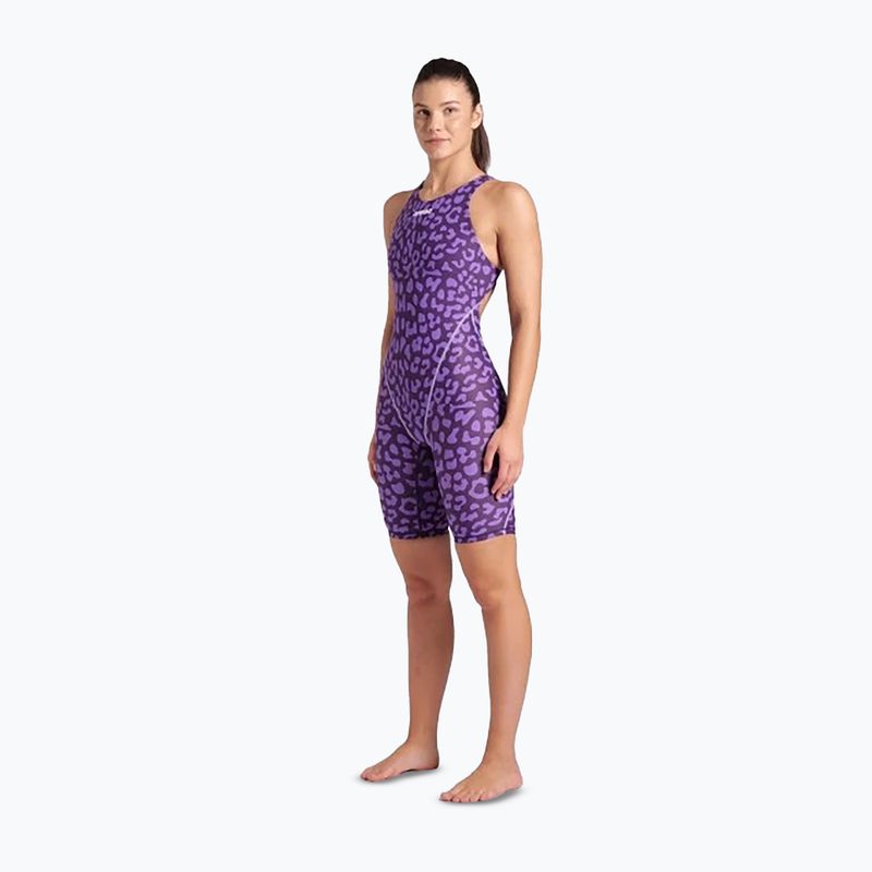Moteriškas vientisas plaukimo kostiumas arena Powerskin ST Next LE Open Back leopard skin violet 2