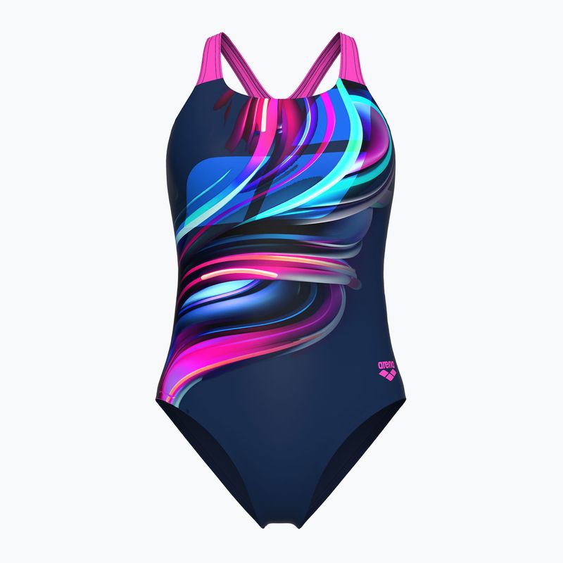Moteriškas vientisas maudymosi kostiumėlis arena Bloom Swim Pro Back Lb multi navy/navy/shocking pink
