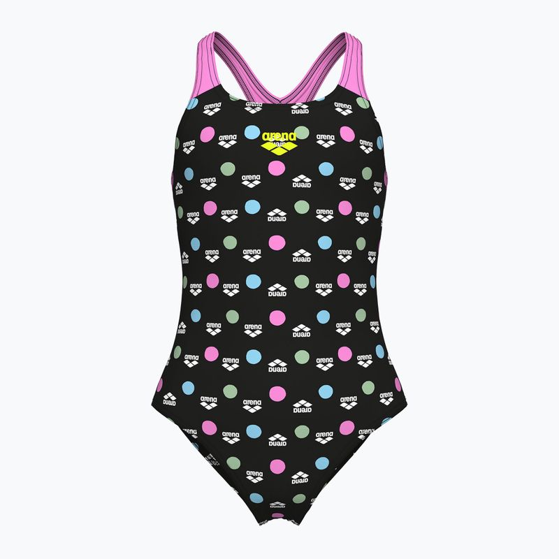 Vaikiškas vientisas maudymosi kostiumėlis arena Multiple Dot Swim Pro Back multi black/orchid