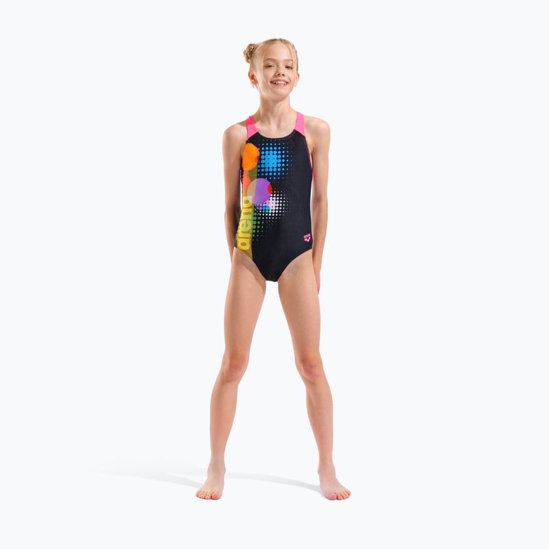 Vaikiškas vientisas maudymosi kostiumėlis arena Dots Swim Pro Back black multi/black/shocking pink 6