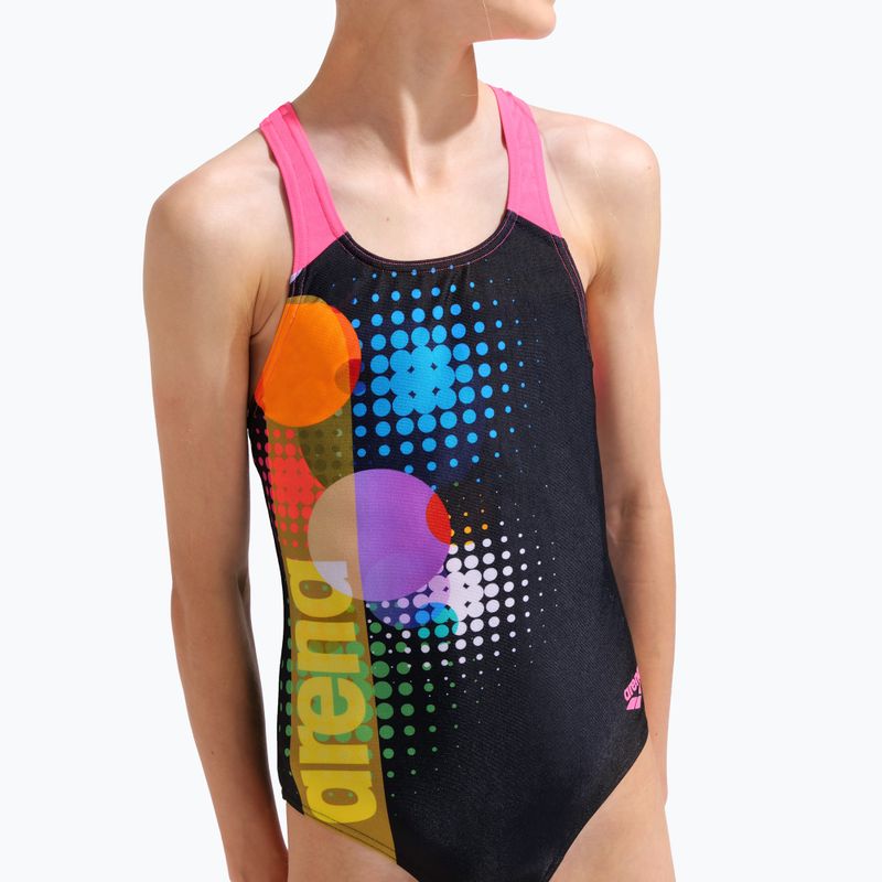 Vaikiškas vientisas maudymosi kostiumėlis arena Dots Swim Pro Back black multi/black/shocking pink 8