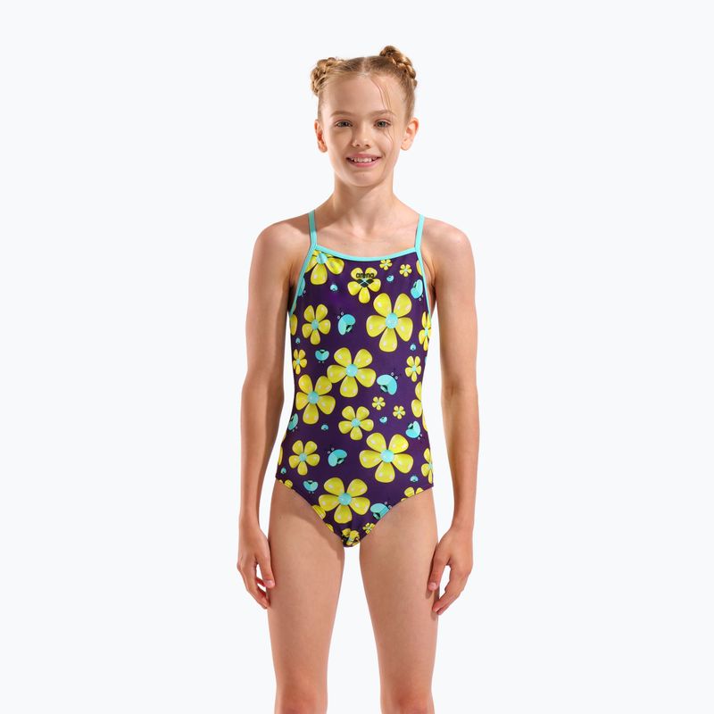 Vaikiškas vientisas maudymosi kostiumėlis arena Spring Lightdrop Back plum multi/water 5