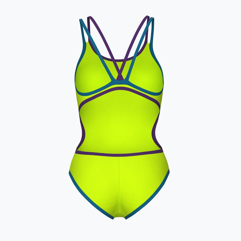 Moteriškas vientisas maudymosi kostiumėlis arena One Double Cross Back One Piece artic lime/plum/blue cosmo 2