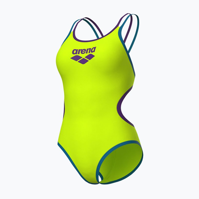 Moteriškas vientisas maudymosi kostiumėlis arena One Double Cross Back One Piece artic lime/plum/blue cosmo 3