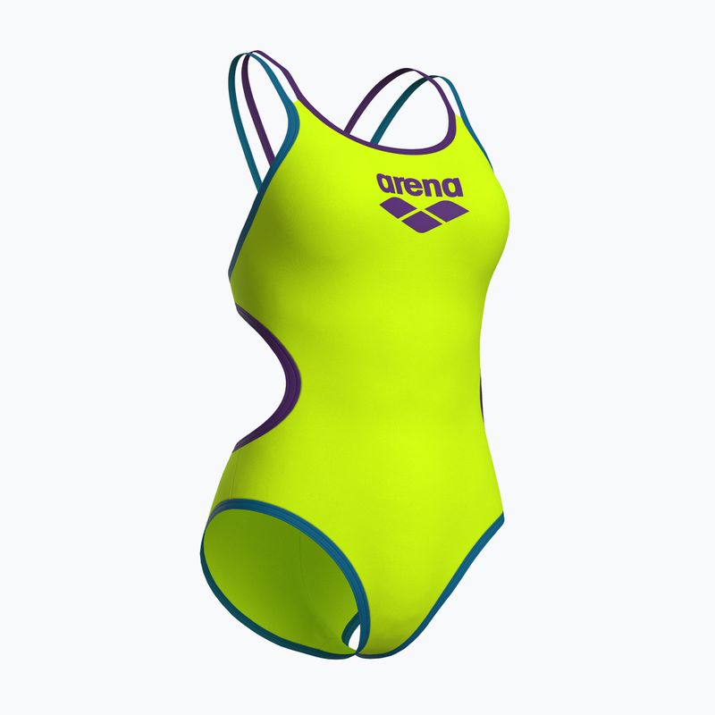 Moteriškas vientisas maudymosi kostiumėlis arena One Double Cross Back One Piece artic lime/plum/blue cosmo 4