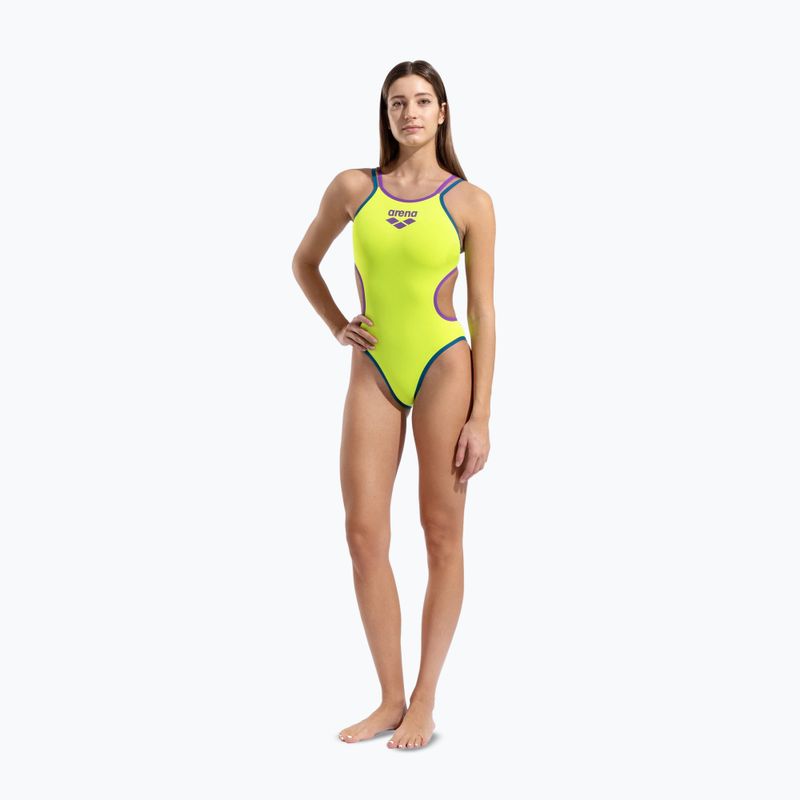 Moteriškas vientisas maudymosi kostiumėlis arena One Double Cross Back One Piece artic lime/plum/blue cosmo 6