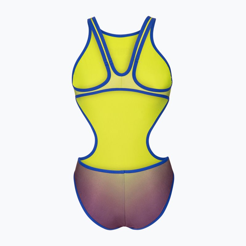 Moteriškas vientisas maudymosi kostiumėlis arena One Shaded Print Tech One Back artic lime violetta multi/neon blue 2