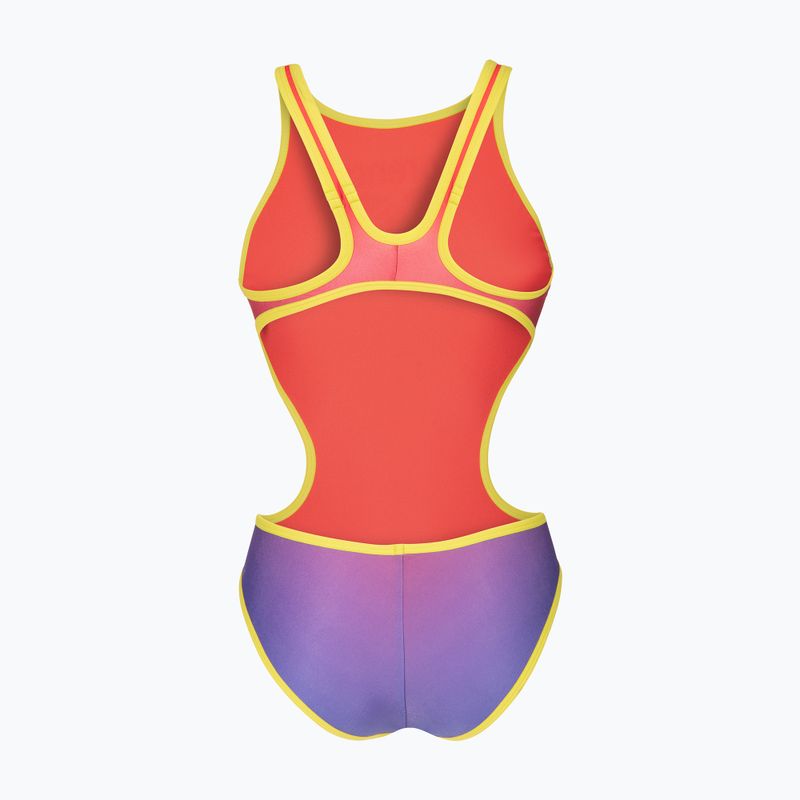 Moteriškas vientisas maudymosi kostiumėlis arena One Shaded Print Tech One Back bright coral royal multi/soft green 2