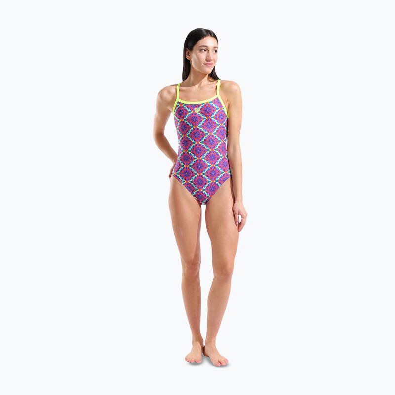 Moteriškas vientisas maudymosi kostiumėlis arena Floral Challange Back violet multi/artic lime 2