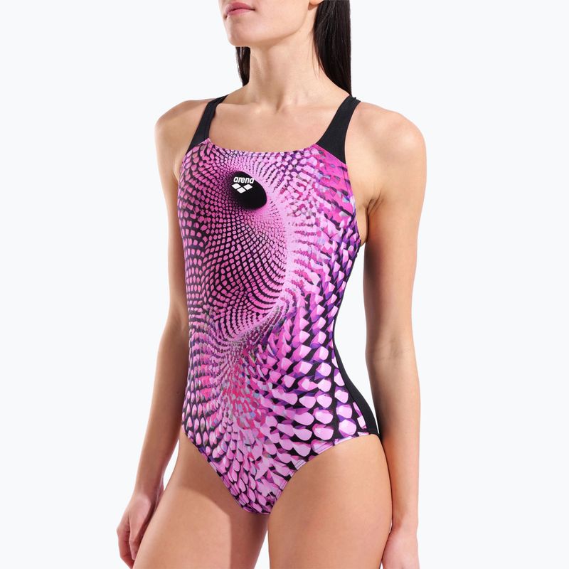 Moteriškas vientisas maudymosi kostiumėlis arena Peacock Swim Pro Back multi pink/black 4