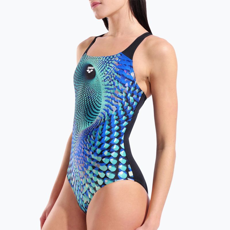 Moteriškas vientisas maudymosi kostiumėlis arena Peacock Swim Pro Back multi green/black 4