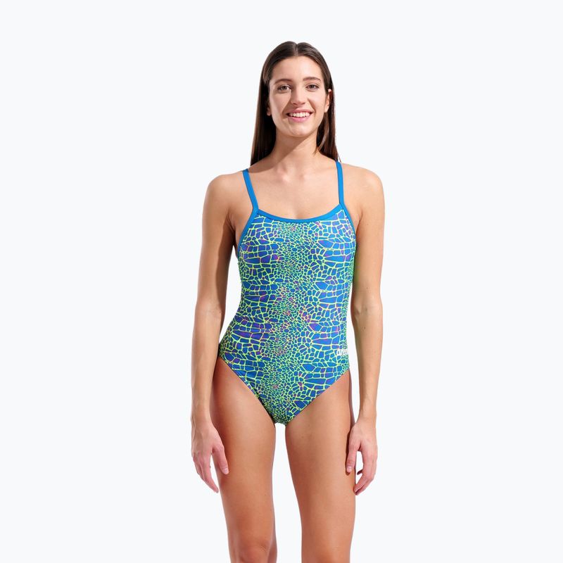 Moteriškas vientisas maudymosi kostiumėlis arena Snake Skin Challenge blue cosmo multi/blue cosmo 5