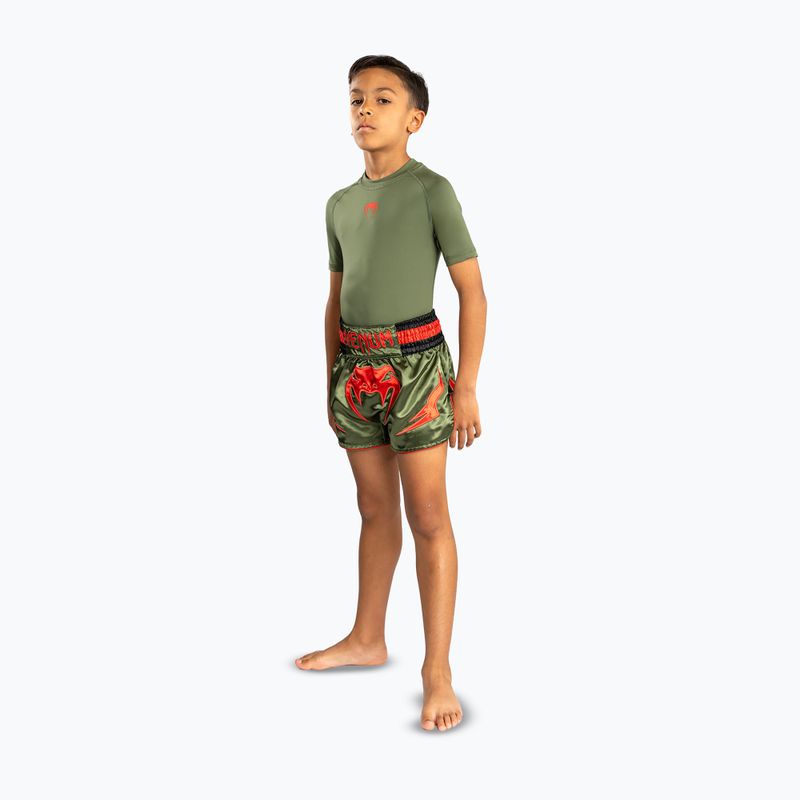 Vaikiški treniruočių šortai Venum Inferno Kids Muay Thai army green/orange 2