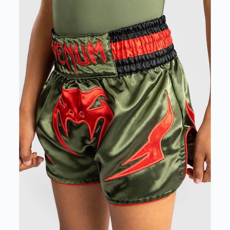 Vaikiški treniruočių šortai Venum Inferno Kids Muay Thai army green/orange 5