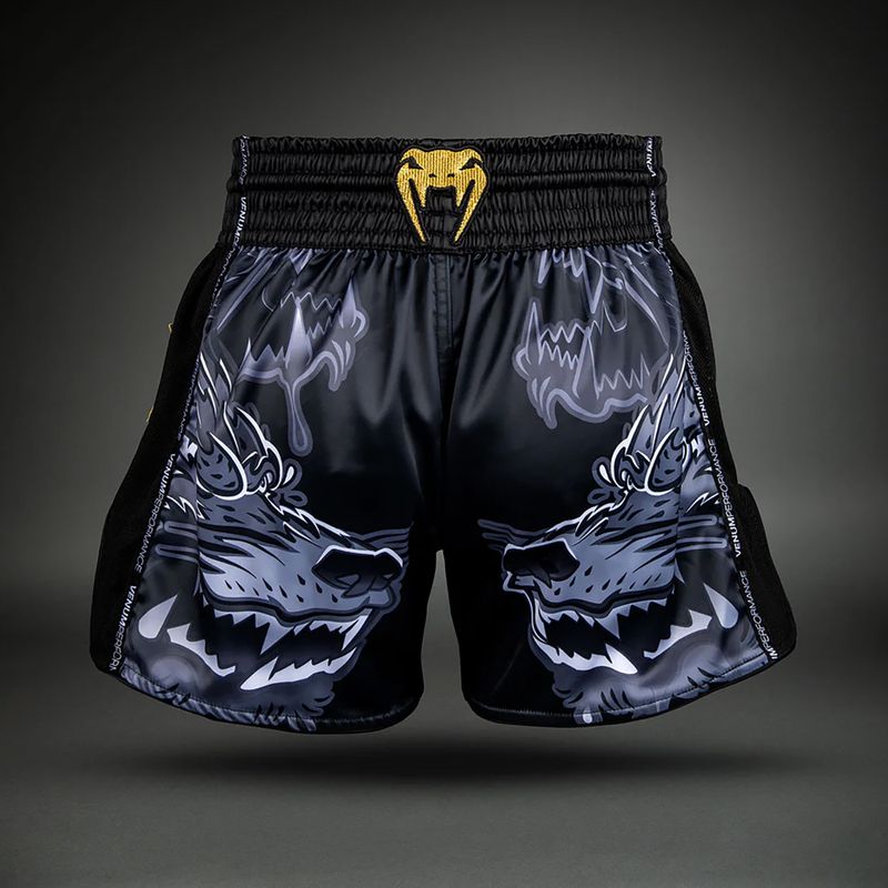 Vyriški treniruočių šortai Venum Wolf Attack Muay Thai Shorts black/grey 2